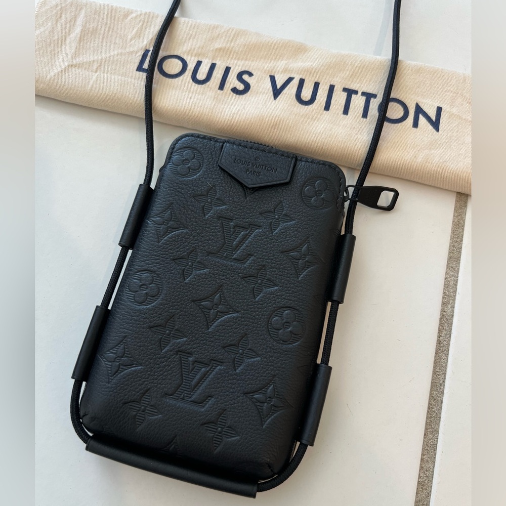 LOUIS VUITTON Lace Up Pouch in Black Monogram Empreinte Leather - 💯 AUTHENTIC